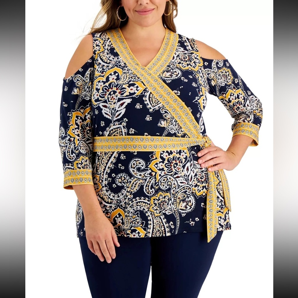 JM Collection Plus Size Nancy Paisley
Print Wrap Top 2X